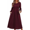 Zeagoo Fall Dresses for Women Long Sleeve Midi Dress Casual A Line Dresses 2026 Pleated Flare Dress with Pockets(Burgundy)