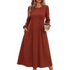 Zeagoo Fall Dresses for Women Long Sleeve Midi Dress Casual A Line Dresses 2026 Pleated Flare Dress with Pockets(Caramel)