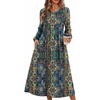 Zeagoo Fall Dresses for Women Long Sleeve Midi Dress Casual A Line Dresses 2026 Pleated Flare Dress with Pockets(Chic Blue Printed)