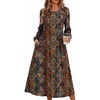 Zeagoo Fall Dresses for Women Long Sleeve Midi Dress Casual A Line Dresses 2026 Pleated Flare Dress with Pockets(Chic Brown Printed)