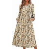 Zeagoo Fall Dresses for Women Long Sleeve Midi Dress Casual A Line Dresses 2026 Pleated Flare Dress with Pockets(Khaki Floral)