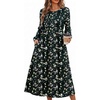 Zeagoo Fall Dresses for Women Long Sleeve Midi Dress Casual A Line Dresses 2026 Pleated Flare Dress with Pockets(Little Green Flower)