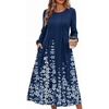 Zeagoo Fall Dresses for Women Long Sleeve Midi Dress Casual A Line Dresses 2026 Pleated Flare Dress with Pockets(Navy Floral)