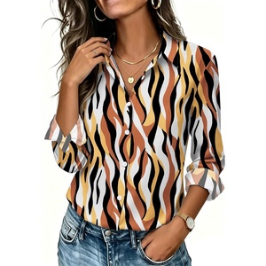 Womens Button Down Shirt Classic Fit Dress Shirt Work Business Casual Long Sleeve Blouse Tops(Multicolor Print)