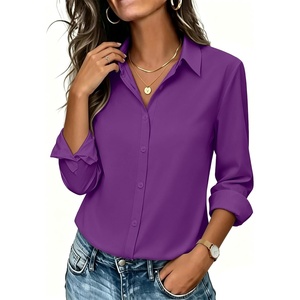 Womens Button Down Shirt Classic Fit Dress Shirt Work Business Casual Long Sleeve Blouse Tops(Purple)