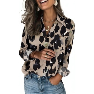 Zeagoo Blouses for Women Long Sleeve Button Down Shirts Dressy Casual Collared Tops Business Work Outfits(Leopard)