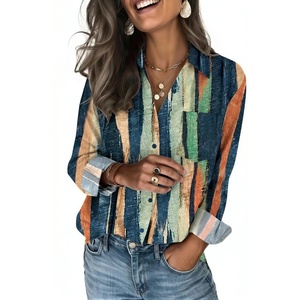 Zeagoo Blouses for Women Long Sleeve Button Down Shirts Dressy Casual Collared Tops Business Work Outfits(Multicoloured Brush)