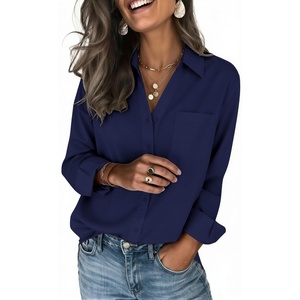 Zeagoo Blouses for Women Long Sleeve Button Down Shirts Dressy Casual Collared Tops Business Work Outfits(Navy)