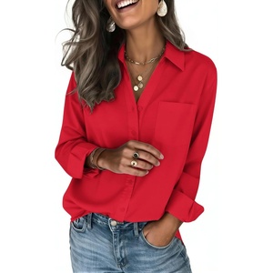 Zeagoo Blouses for Women Long Sleeve Button Down Shirts Dressy Casual Collared Tops Business Work Outfits(Red)