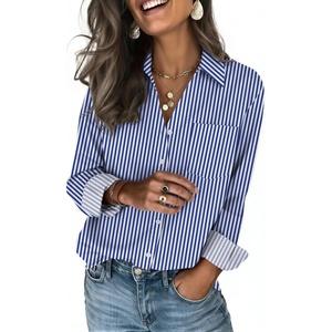 Zeagoo Blouses for Women Long Sleeve Button Down Shirts Dressy Casual Collared Tops Business Work Outfits(White Blue Striped)