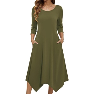 Zeagoo Midi Dresses Women 2026 Dress 3/4 Sleeve Casual Dresses with Pockets A Line Summer Beach Sundress(Army Green)