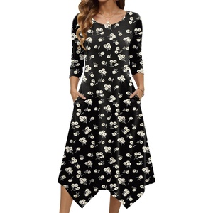 Zeagoo Midi Dresses Women 2026 Dress 3/4 Sleeve Casual Dresses with Pockets A Line Summer Beach Sundress(Daisy)