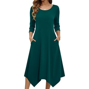 Zeagoo Midi Dresses Women 2026 Dress 3/4 Sleeve Casual Dresses with Pockets A Line Summer Beach Sundress(Dark Green)
