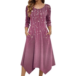 Zeagoo Midi Dresses Women 2026 Dress 3/4 Sleeve Casual Dresses with Pockets A Line Summer Beach Sundress(Floral Purple)