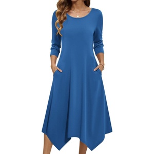 Zeagoo Midi Dresses Women 2026 Dress 3/4 Sleeve Casual Dresses with Pockets A Line Summer Beach Sundress(Navy)