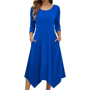 Zeagoo Midi Dresses Women 2026 Dress 3/4 Sleeve Casual Dresses with Pockets A Line Summer Beach Sundress(Royal Blue)