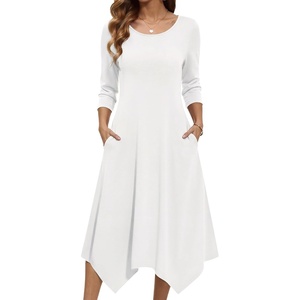 Zeagoo Midi Dresses Women 2026 Dress 3/4 Sleeve Casual Dresses with Pockets A Line Summer Beach Sundress(White)