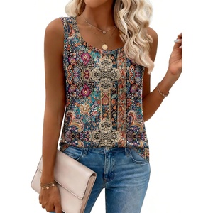 Zeagoo Tank Top for Women Summer Loose Fit Casual Flowy Sleeveless Tops Trendy Scoop Neck Basic Shirts Tee 2026(A-mz721-brown Bohemian)