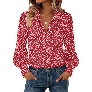 Zeagoo Women Button Down Shirts Lantern Long Sleeve Tops Business Casual Chiffon Blouses Trendy Work Clothes(Jh590-red)