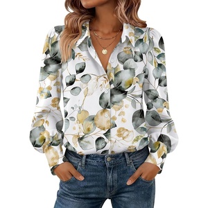 Zeagoo Women Button Down Shirts Lantern Long Sleeve Tops Business Casual Chiffon Blouses Trendy Work Clothes(Sp99-green Leaves)