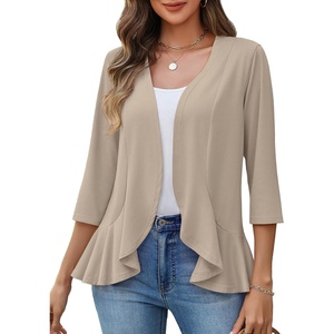 Zeagoo Women’s 2026 Summer 3/4 Sleeve Lightweight Cardigans Open Front Draped Ruffles Kimono Coverups(Apricot)