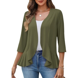 Zeagoo Women’s 2026 Summer 3/4 Sleeve Lightweight Cardigans Open Front Draped Ruffles Kimono Coverups(Army Green)