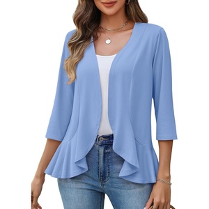 Zeagoo Women’s 2026 Summer 3/4 Sleeve Lightweight Cardigans Open Front Draped Ruffles Kimono Coverups(Light Blue)