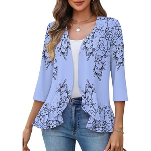 Zeagoo Women’s 2026 Summer 3/4 Sleeve Lightweight Cardigans Open Front Draped Ruffles Kimono Coverups(Sf166)