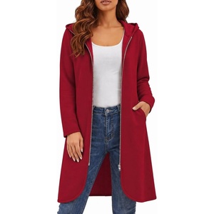 Zeagoo Women’s Fall Jacket 2026 Zip Up Hoodies Long Sleeve Long Tunic Sweatshirts Oversized Fleece Casual Coat with Pocket(A_fleece Fabric_red)
