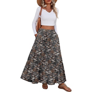 Zeagoo Womens Maxi Skirt Chiffon Elastic High Waist Pockets Pleated A-Line Flowy Skirts(03-xh566)