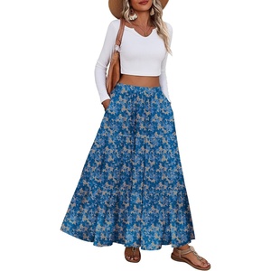 Zeagoo Womens Maxi Skirt Chiffon Elastic High Waist Pockets Pleated A-Line Flowy Skirts(Wf164)