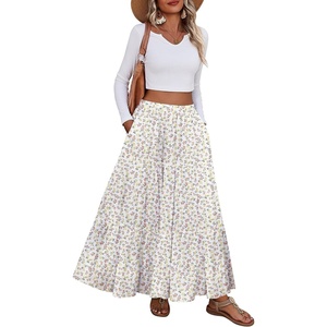 Zeagoo Womens Maxi Skirt Chiffon Elastic High Waist Pockets Pleated A-Line Flowy Skirts(Xh584)