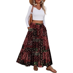 Zeagoo Womens Maxi Skirt Chiffon Elastic High Waist Pockets Pleated A-Line Flowy Skirts(Xh585)
