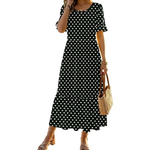 Zeagoo Womens Summer Dresses 2026 Casual Midi Dress Flowy Sundress Ruffle Short Sleeve Tiered Dresses A Line Boho Dress(Black Dot)