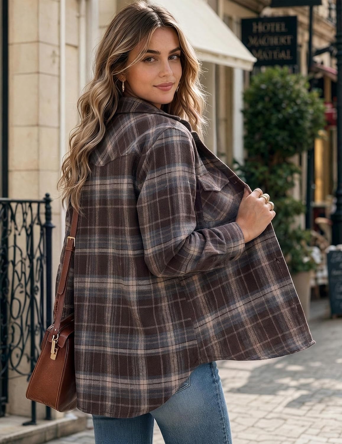 image:imageZeagoo Flannel Shirt Women Plaid Button Down Shackets Long Sleeve Fall Tops Cotton Brushed Flannel Shirts Lightweight Loose Fit Blouse Business Casual Office Outfits 2026 Fashion Summer Western ClothesGw542