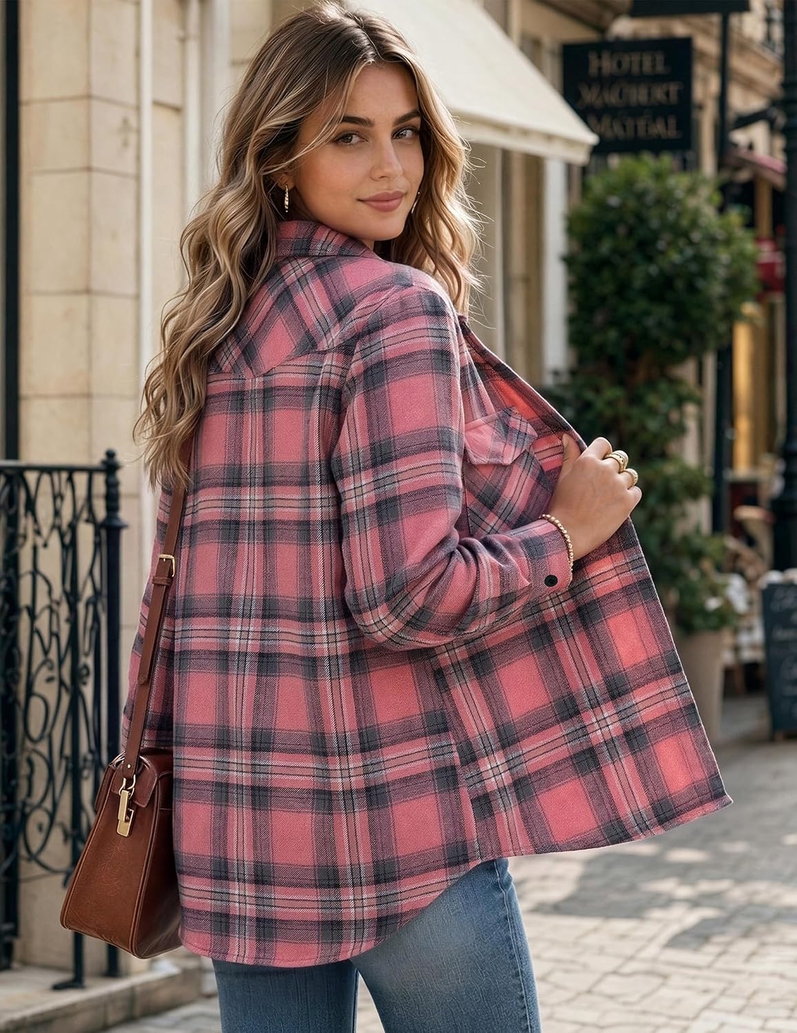 image:imageZeagoo Flannel Shirt Women Plaid Button Down Shackets Long Sleeve Fall Tops Cotton Brushed Flannel Shirts Lightweight Loose Fit Blouse Business Casual Office Outfits 2026 Fashion Summer Western ClothesAgz720