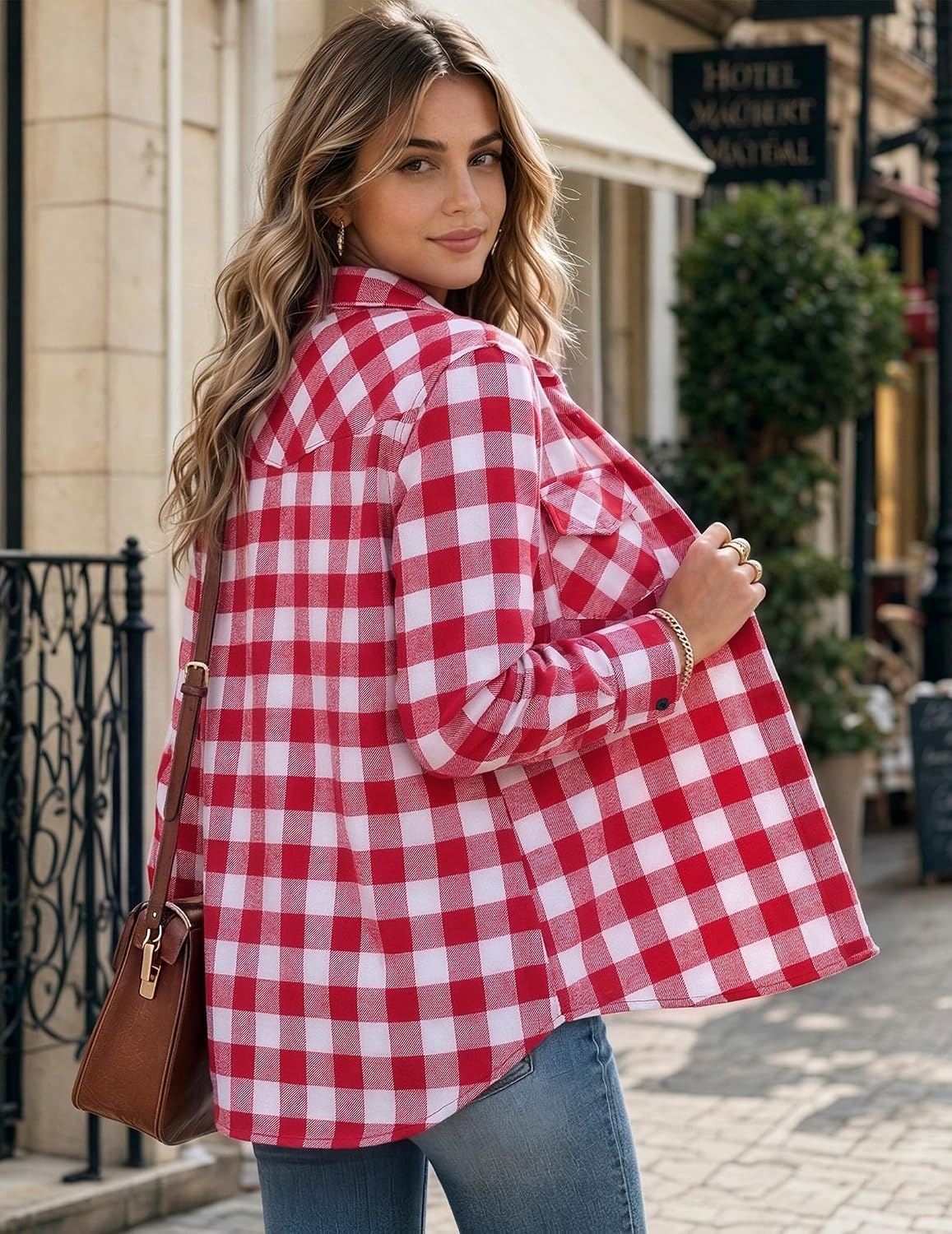 image:imageZeagoo Flannel Shirt Women Plaid Button Down Shackets Long Sleeve Fall Tops Cotton Brushed Flannel Shirts Lightweight Loose Fit Blouse Business Casual Office Outfits 2026 Fashion Summer Western ClothesGz192
