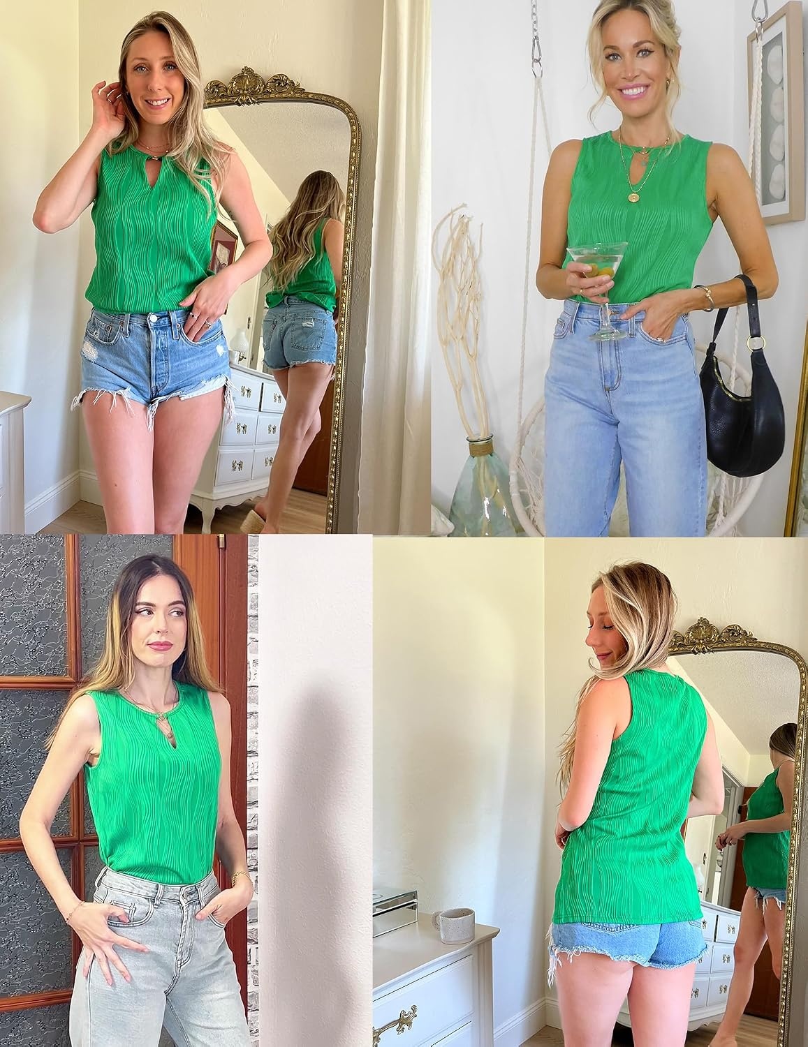 image:imageZeagoo Tops for Women Trendy 2024 Tank Tops Keyhole Neck Sleeveless Blouses Summer Business Casual Basic ShirtsGreen
