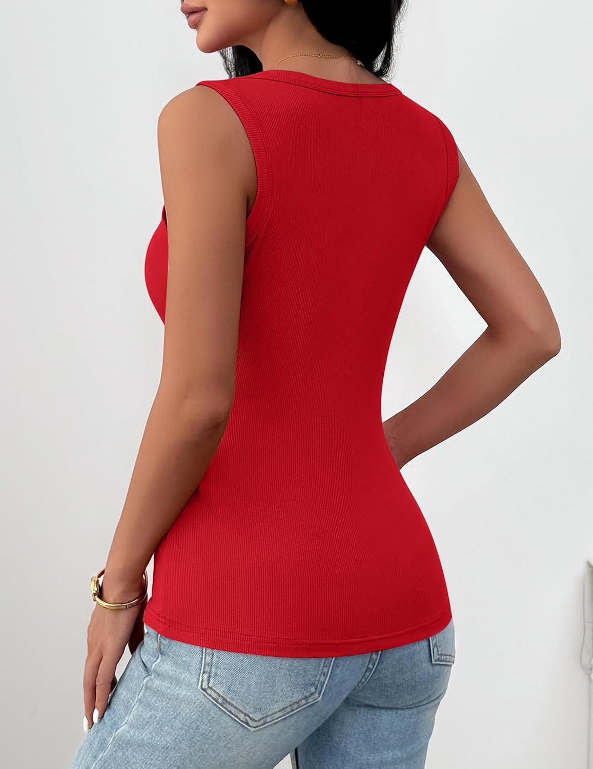 image:imageZeagoo Womens Square Neck Ribbed Tank Tops 2026 Summer Casual Slim Fit Basic Cute Sleeveless Shirts Going Out TopRed