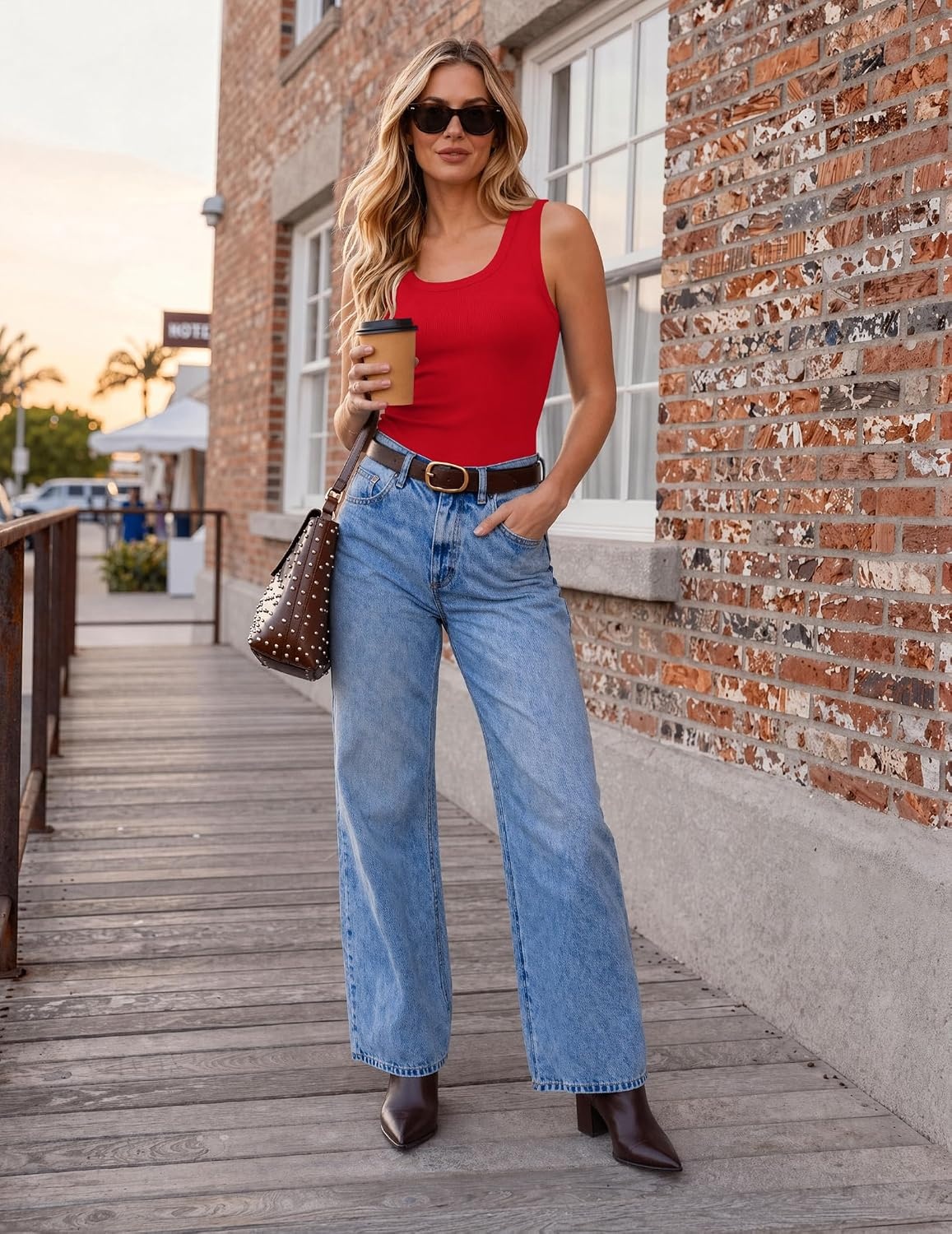 image:imageZeagoo Womens Square Neck Ribbed Tank Tops 2026 Summer Casual Slim Fit Basic Cute Sleeveless Shirts Going Out TopRed