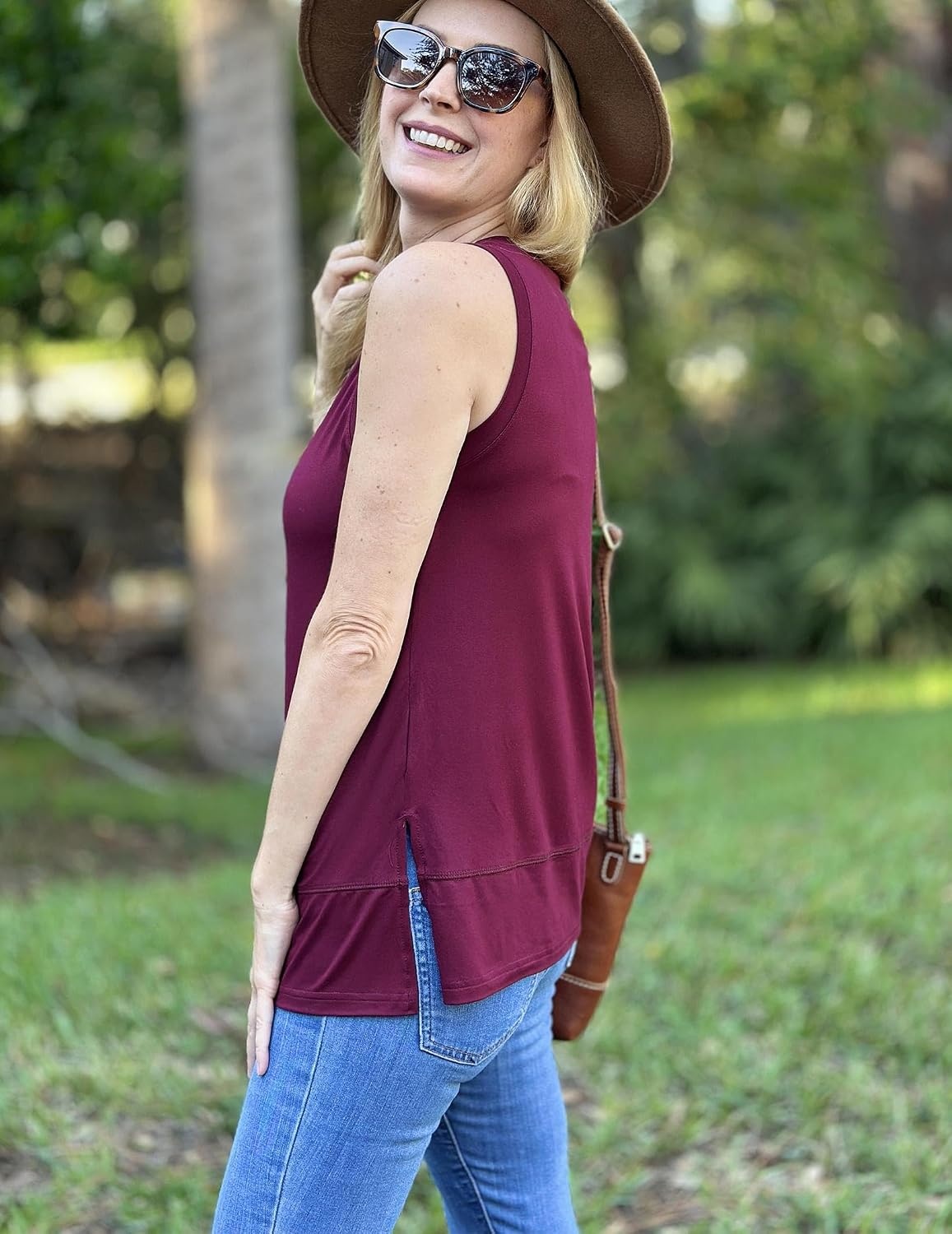 image:imageZeagoo Womens Summer Tops Dressy Casual High Neck Sleeveless Shirts Basic Loose Fit Tank Tops Beach Vacation 2 PackBdusty Pinkwine Red