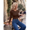 Zeagoo Women Long Sleeve Tops Crewneck Ribbed Knit Fitted Tshirts Dressy Casual Basic Tee 2026 Summer Fall Clothes(Brown)