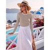 Zeagoo Women Long Sleeve Tops Crewneck Ribbed Knit Fitted Tshirts Dressy Casual Basic Tee 2026 Summer Fall Clothes(Brown White Stripe)