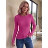 Zeagoo Women Long Sleeve Tops Crewneck Ribbed Knit Fitted Tshirts Dressy Casual Basic Tee 2026 Summer Fall Clothes(Hot Pink)