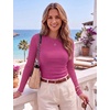 Zeagoo Women Long Sleeve Tops Crewneck Ribbed Knit Fitted Tshirts Dressy Casual Basic Tee 2026 Summer Fall Clothes(Hot Pink)