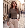 Zeagoo Women Long Sleeve Tops Crewneck Ribbed Knit Fitted Tshirts Dressy Casual Basic Tee 2026 Summer Fall Clothes(Light Khaki)