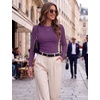 Zeagoo Women Long Sleeve Tops Crewneck Ribbed Knit Fitted Tshirts Dressy Casual Basic Tee 2026 Summer Fall Clothes(Purple)