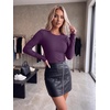 Zeagoo Women Long Sleeve Tops Crewneck Ribbed Knit Fitted Tshirts Dressy Casual Basic Tee 2026 Summer Fall Clothes(Purple)