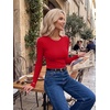 Zeagoo Women Long Sleeve Tops Crewneck Ribbed Knit Fitted Tshirts Dressy Casual Basic Tee 2026 Summer Fall Clothes(Red)
