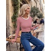Zeagoo Women Long Sleeve Tops Crewneck Ribbed Knit Fitted Tshirts Dressy Casual Basic Tee 2026 Summer Fall Clothes(Red White Stripe)